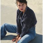 J.Crew  Cropped Lady Jacket Marled Yarn Wool Blend Preppy Navy Blue Large NWT Photo 3