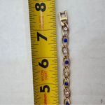 Gold Tone Blue Rhinestone Tennis Bracelet Women’s Jewelry Photo 2