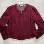 CAbi Smart Jacket Womens 12 Red Merlot Boucle Full Zip tweed wool blend stripe Photo 0