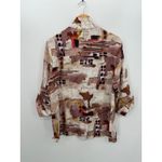 Shana Artsy Crinkle Button Tunic Top All Over Print Oversized Lagenlook Size L Brown Size L Photo 1