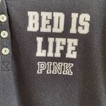 PINK - Victoria's Secret Victoria’s Secret Pink Black Henley Waffle Knit Sleep Shirt Size Large Photo 4