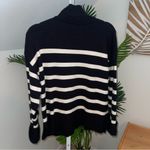 ZARA  Women Zip Turtleneck Sweater Ecru/Black Striped Knit Fall Winter Size Large Photo 3