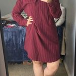 Umgee  • Red Striped Long Sleeve Shirt Dress with Pockets Fringe Hem Medium Photo 4