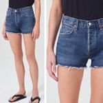AGOLDE Parker Short in Caution Denim Fray Button Fly Cutoff Blue - Size 28 Photo 2