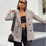 Princess Polly  Mrs Nancy Blazer Womens 2 Check Double Breasted Workwear Office Photo 0