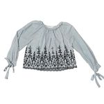 ZARA Trafaluc Blue Striped Eyelet Embroidered Top Long Tie Balloon Sleeve Sz M Photo 10