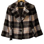 CAbi Plaid Wool Blend Removable Belted Jacket Size 8 Brown Pink Y2K Italy Photo 0