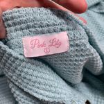 Pink Lily  Waffle‎ Knit Top Womens Large Blue Balloon Sleeve V-Neck Oversized Photo 4