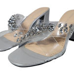 Adrienne Vittadini ADRIENNE‎ VITTADINI Women's Silver Embellished Clear Strap Block Heel Mules 9.5 Photo 0