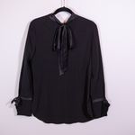 Veronica Beard  Costello Chiffon Satin Trim Tie Neck Sleeve Blouse Shirt Black 6 Photo 3