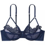 Victoria's Secret Victorias‎ Secret Navy Blue Unlined Dragon Lace Balconette Bra Size 34 C NWT Photo 0