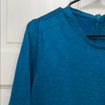 Tribal Teal Cotton Blend Long Sleeve High Low Hem Blouse Photo 1
