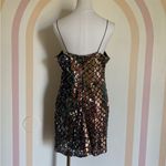 Topshop Mermaid Sequin Mini Dress Iridescent Metallic Shiny Gold Rainbow Sz 8 Photo 4