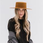 Gigi Pip Dahlia Boater Hat Brown Australian Wool Warm Brow Size 57 M/L Flat Brim Photo 3