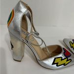Cape Robbin Metallic Silver Block Heel Patches Flamingo Rainbow Sandals Size 8 Photo 8