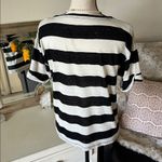 J.Crew Linen roll-cuff crewneck T-shirt in cream black stripe oversized boxy S Photo 3