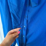 Vintage Royal Blue Office Blouse Prairie Modest Classic Career Western Summer Size M Photo 3