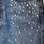Milla Embellished Crystal & Pearls Raw Hem Frayed Mini Denim Skirt Jean Skirt in Solstice Blue Size M Photo 13
