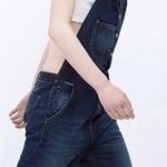 ZARA Denim Overalls S Distressed Dark Wash Halter Indie Artist Alternative Blue Photo 1