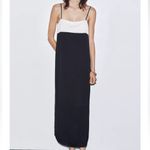 ZARA NWT black & white satin, viscose midi dress spaghetti strap contrast detail Photo 6