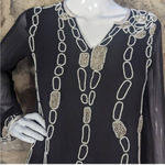 KARMA Pink Tunic Blouse Black‎ White Beaded Rhinestone Woman's Size Small Black Photo 2
