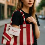 Rae Dunn NWT Red/white Striped Tote -Bonjour Photo 0