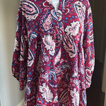 Umgee  burgundy red paisley baby doll ruffle oversized top v- notch neck boutique Photo 0