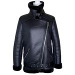 ZARA  Black Faux Leather Faux Fur Collar Shearling Belted Moto Motorcyle Jacket Photo 6