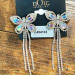 NWT nOir Iridescent Crystal Butterfly Clear Rhinestone Dangle Statement Earrings Silver Photo 0