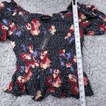 Yumi Kim  Jessa Black Red Floral Crop Top Puff Sleeve Cropped Size 0 Peasant Photo 5