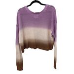 Aerie Offline Ombré Open Knit Crop Sweater Size MEDIUM Purple Pink/Cream Brown Photo 4