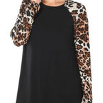 Boutique  Brand Leopard animal print raglan long sleeve tunic‎ top Medium Black Photo 0