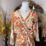 Baltic Born Groovy Floral Wrap Maxi Dress Belted Kimono Sleeve Boho Retro Orange Teal Photo 4