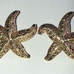 Vintage Gold Tone Starfish Boho Retro Pierced Earrings Photo 0