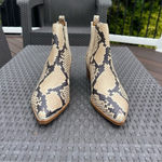 Marc Fisher  Beige Animal Print Snake Stacked Heel Leather Chelsea Booties 7M Photo 2