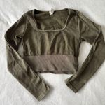 Aerie  Offline green ribbed long sleeve crop top with braid detail Photo 0