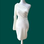 Simplee Apparel Simplee Ivory Cream Velvet One Shoulder Cut Out Mini Party Holiday Dress Small Photo 9