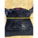 Joyful Plush Cozy Fleece Sweatshirt Blue Reindeer Holiday Embroidered Size M Photo 6