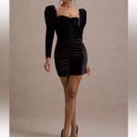 Oh Polly  Black Velvet Ruched Long Sleeve Mini Dress Photo 2