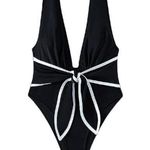 Women's Black Tie Bow Swimsuit Deep V Photo 0