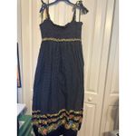 Vintage Floral Maxi Dress Navy Blue Polka Dot Smocked Tie Strap Summer Casual Size XL Photo 3