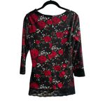 Womens Y2K Mesh Lace Floral Top Whimsigoth Romantic Goth Grunge Size Medium Black Photo 5