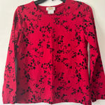 Talbots Petites Red Black Floral Print Long Sleeve Crew Neck Top Stretchy Size P Photo 0