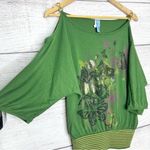 American Vintage Vintage Y2K Green Butterfly Print Gold Chain Cold Shoulder Top Size Small Photo 1