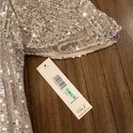 Eliza J  Silver Sequin Sheath Flutter Sleeve Mock Neck cocktail Mini dress 8 NWT Photo 2