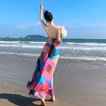 Rainbow Maxi Dress Sleeveless Plisse Party Beach Vacation Colorful size Small Photo 1