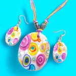 Natural Shell Necklace & Earrings 3pcs Set Colorful‎ Printed Photo 0