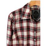Guess Button Up Shirt Women's L Burgundy Plaid Embroidered Rush Concert Roll Tab Photo 1