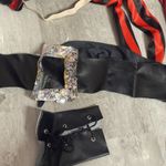 4 Pieces Pirate Hat Skull Print Pirate Captain Costume Cap With Access‎ Black Photo 2