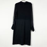 Tory Burch Wool Sweater Knit Silk Sheer Chiffon Crystal Jewel Dress Black Large Photo 2